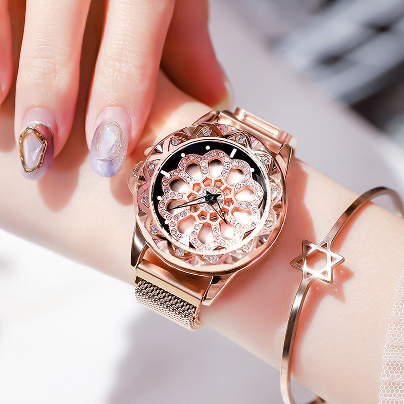 Tiktok HOT sell ladies luck turn watches full star douyin two e-commerce hot style ladies net red diamond ladies watch