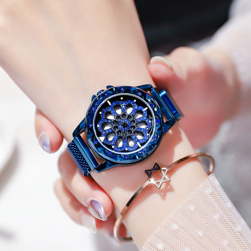 Tiktok HOT sell ladies luck turn watches full star douyin two e-commerce hot style ladies net red diamond ladies watch
