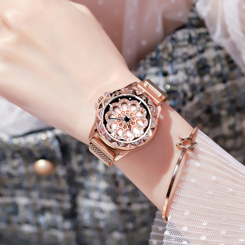 Tiktok HOT sell ladies luck turn watches full star douyin two e-commerce hot style ladies net red diamond ladies watch