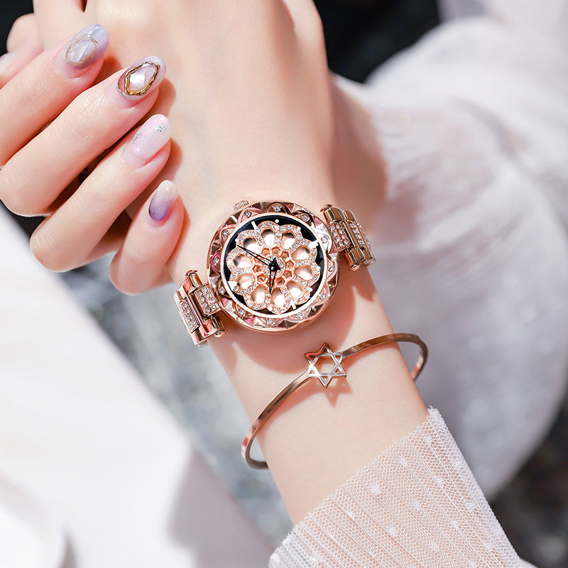 Tiktok HOT sell ladies luck turn watches full star douyin two e-commerce hot style ladies net red diamond ladies watch