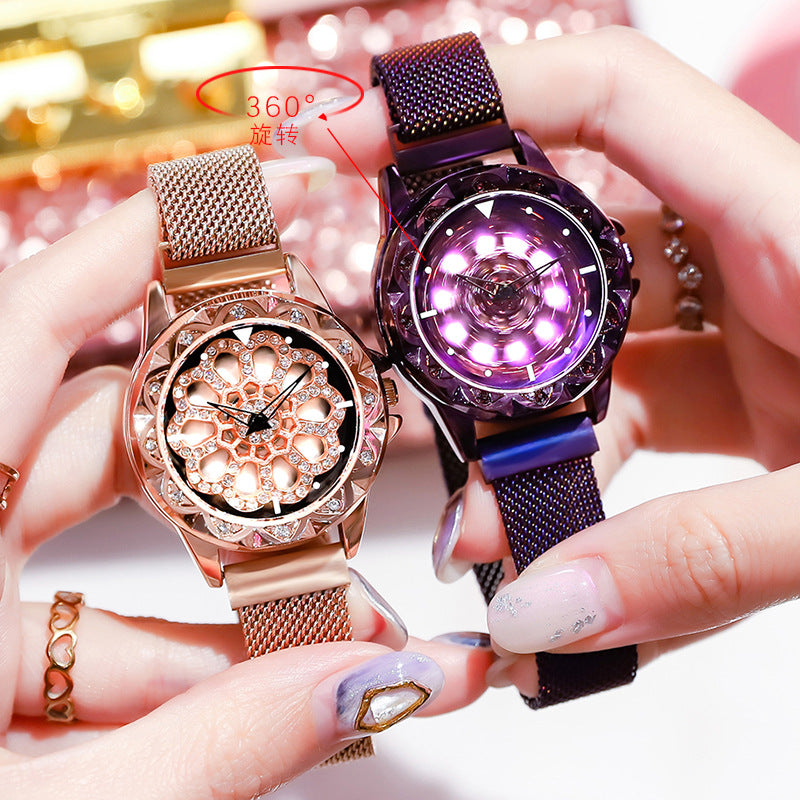 Tiktok HOT sell ladies luck turn watches full star douyin two e-commerce hot style ladies net red diamond ladies watch