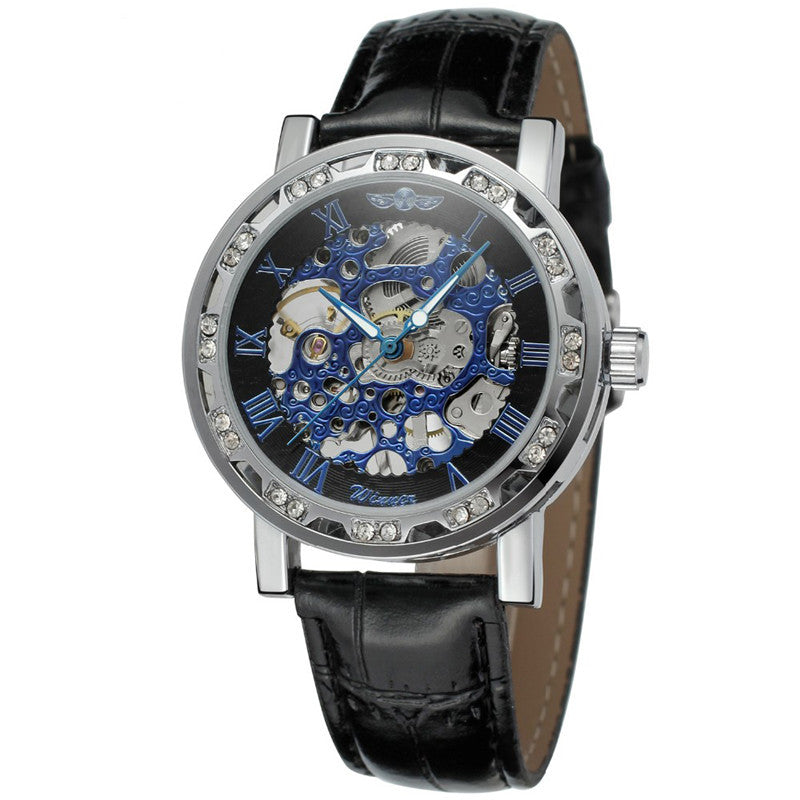 Men's leather belt manual mechanical watch hollow out fashion casual watch men's mechanical watch 614