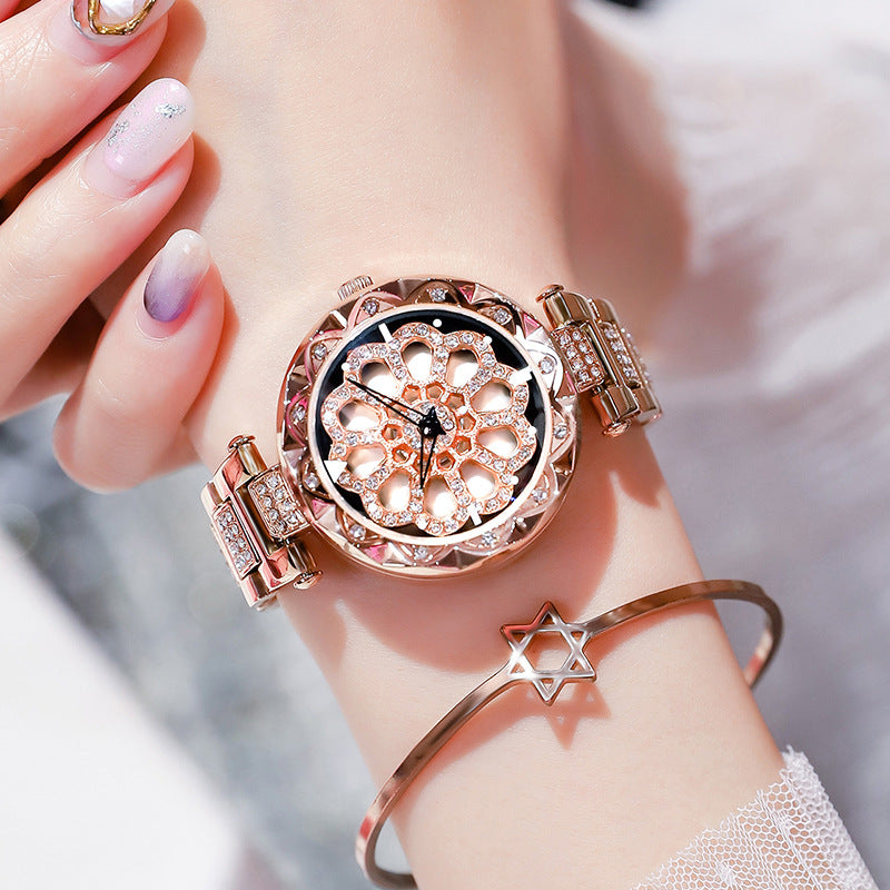 Tiktok HOT sell ladies luck turn watches full star douyin two e-commerce hot style ladies net red diamond ladies watch