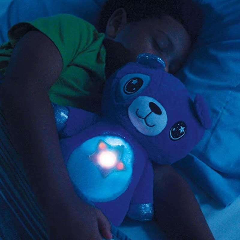 Cross border children's cartoon plush action figure sleeping light music unicorn animal doll starry sky projection light