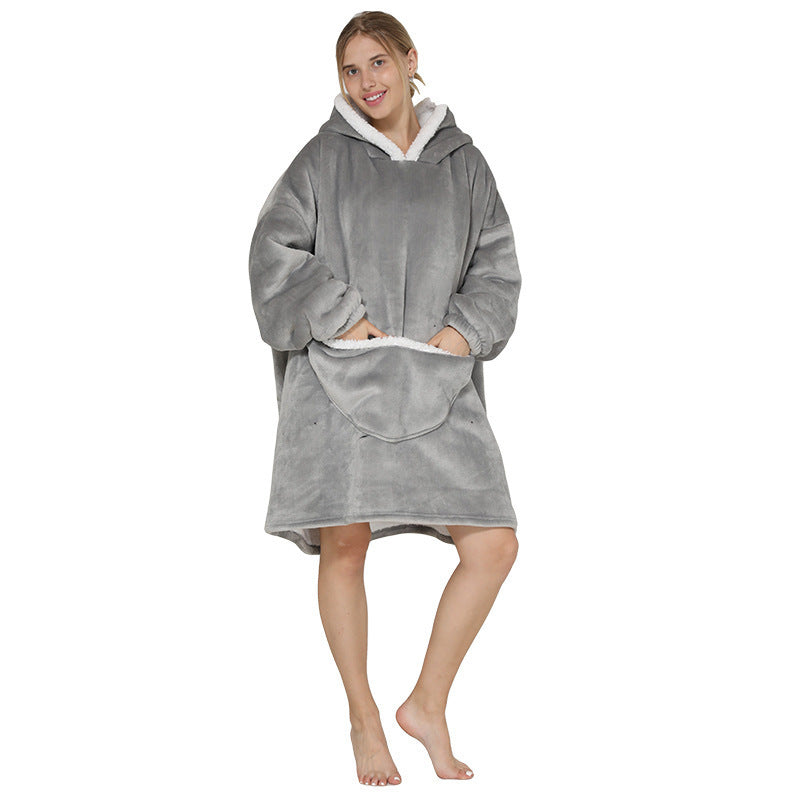 Cross Border Slacker blanket lamb pullover flannel hoodie TV TV blanket hooded Slacker outdoor thermal pajamas