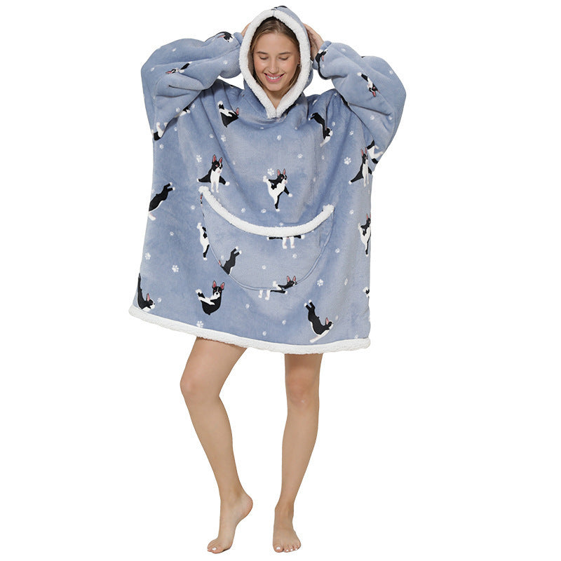 Cross Border Slacker blanket lamb pullover flannel hoodie TV TV blanket hooded Slacker outdoor thermal pajamas