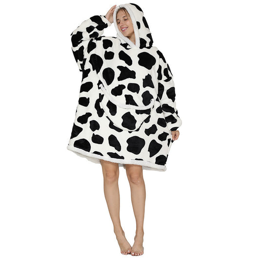 Cross Border Slacker blanket lamb pullover flannel hoodie TV TV blanket hooded Slacker outdoor thermal pajamas