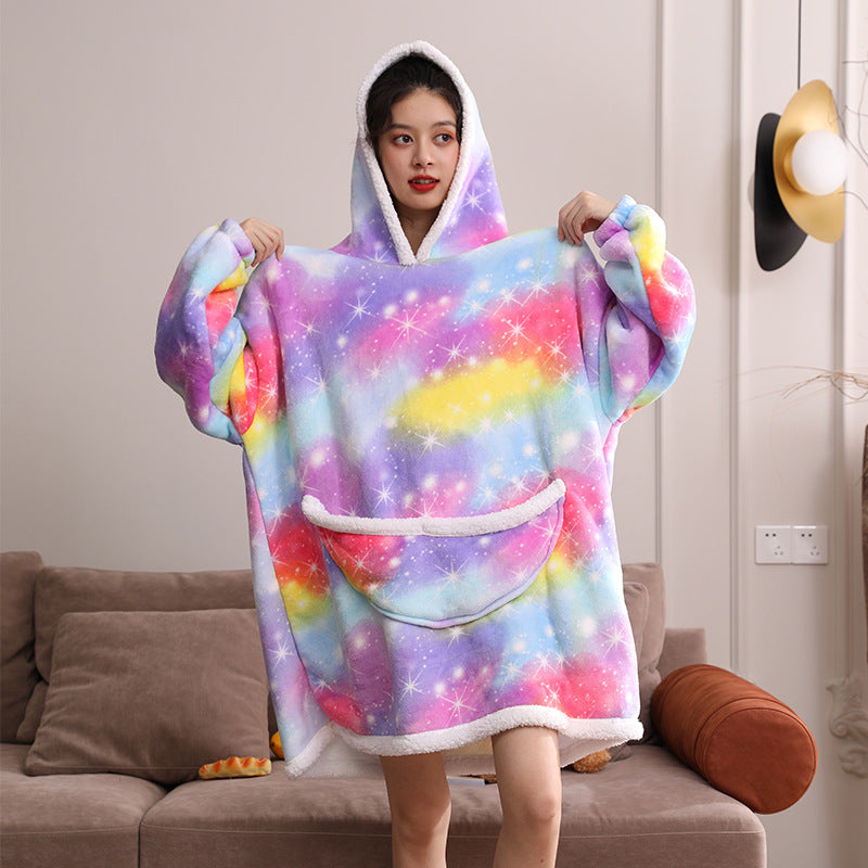 Cross Border Slacker blanket lamb pullover flannel hoodie TV TV blanket hooded Slacker outdoor thermal pajamas