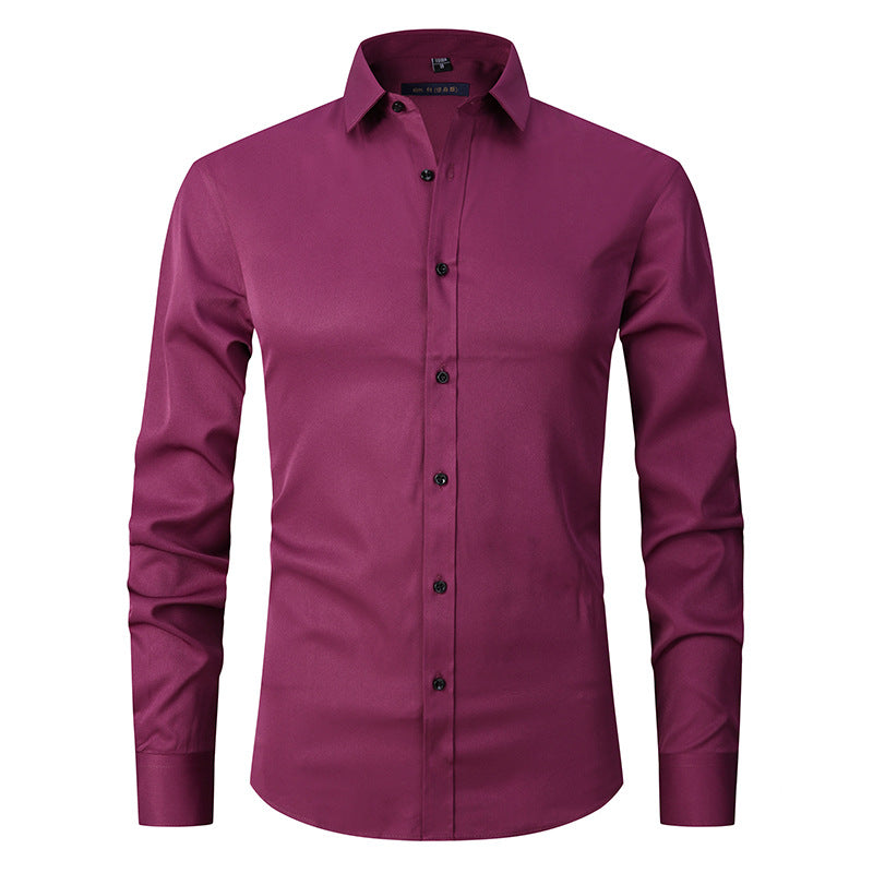 Stretch Shirt Men's Long-sleeved Thin Cross-border Men's Fashion Men's Shirts Youth Men's Tops Slim Solid Color Inch