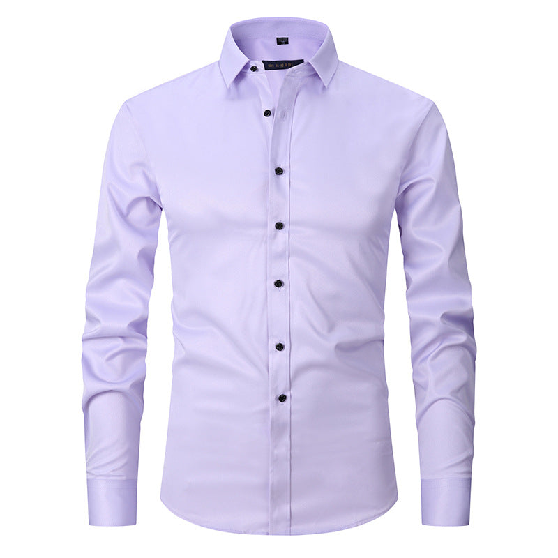 Stretch Shirt Men's Long-sleeved Thin Cross-border Men's Fashion Men's Shirts Youth Men's Tops Slim Solid Color Inch