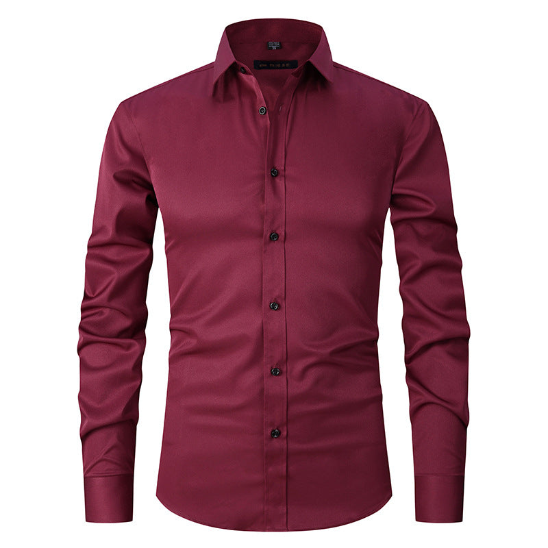 Stretch Shirt Men's Long-sleeved Thin Cross-border Men's Fashion Men's Shirts Youth Men's Tops Slim Solid Color Inch