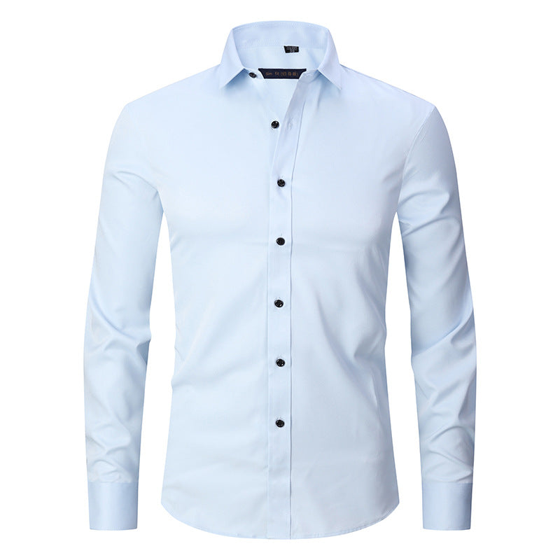 Stretch Shirt Men's Long-sleeved Thin Cross-border Men's Fashion Men's Shirts Youth Men's Tops Slim Solid Color Inch