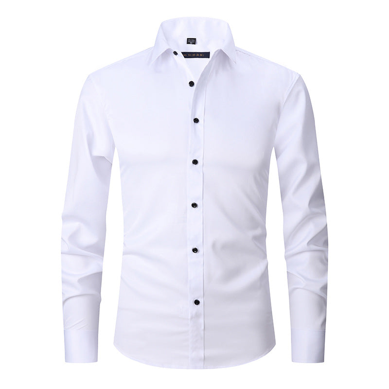 Stretch Shirt Men's Long-sleeved Thin Cross-border Men's Fashion Men's Shirts Youth Men's Tops Slim Solid Color Inch