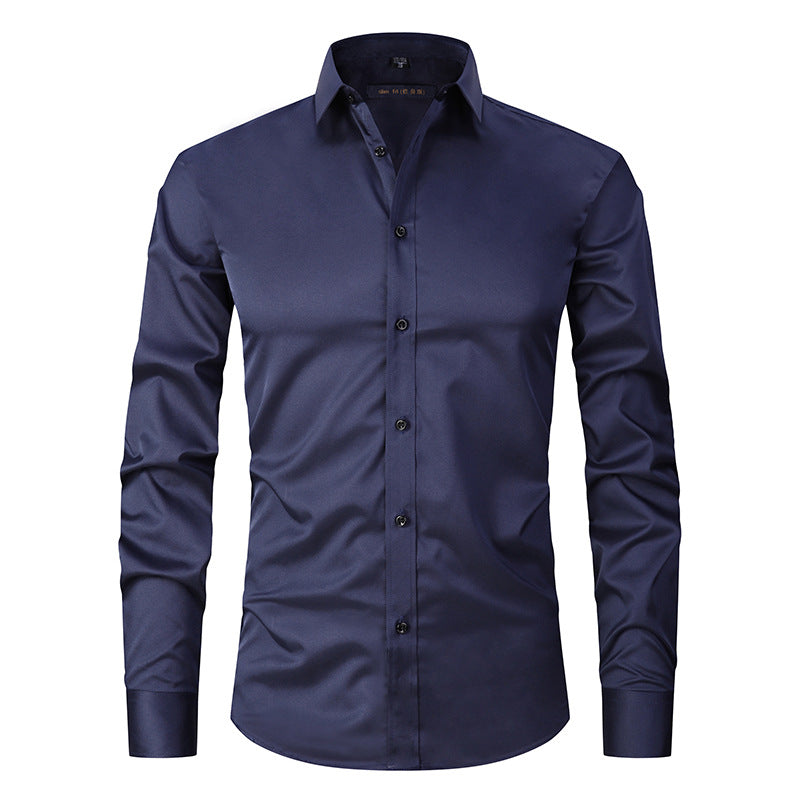 Stretch Shirt Men's Long-sleeved Thin Cross-border Men's Fashion Men's Shirts Youth Men's Tops Slim Solid Color Inch