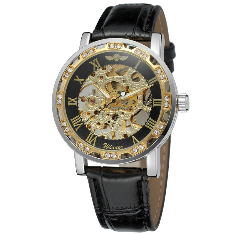 Men's leather belt manual mechanical watch hollow out fashion casual watch men's mechanical watch 614