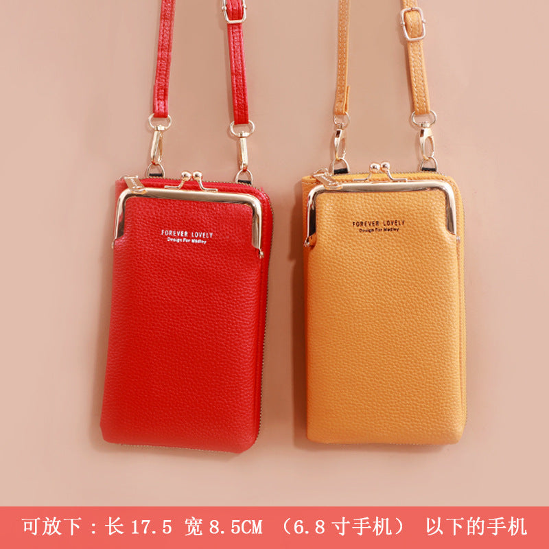 Manufacturers direct new fashion lady mobile phone bag Korean version of fashion lychee grain pure color diagonal cross shoulder small purse