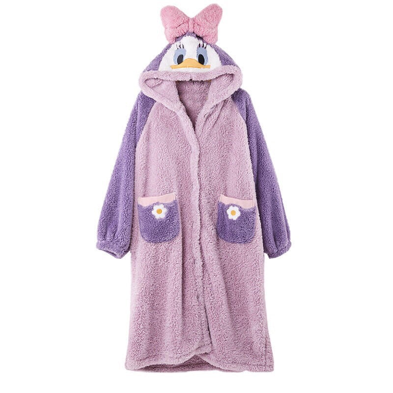 One-piece Pajamas Women's Autumn And Winter Thickened Donald Duck Daisy Coral Fleece Flannel Couple Plush Nightgown Large Size