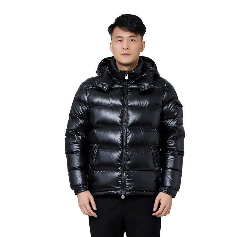 Autumn winter 2022 new men's black coat white eiderdown down jacket short thickened bright face manufacturers wholesale