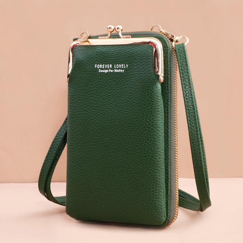 Manufacturers direct new fashion lady mobile phone bag Korean version of fashion lychee grain pure color diagonal cross shoulder small purse