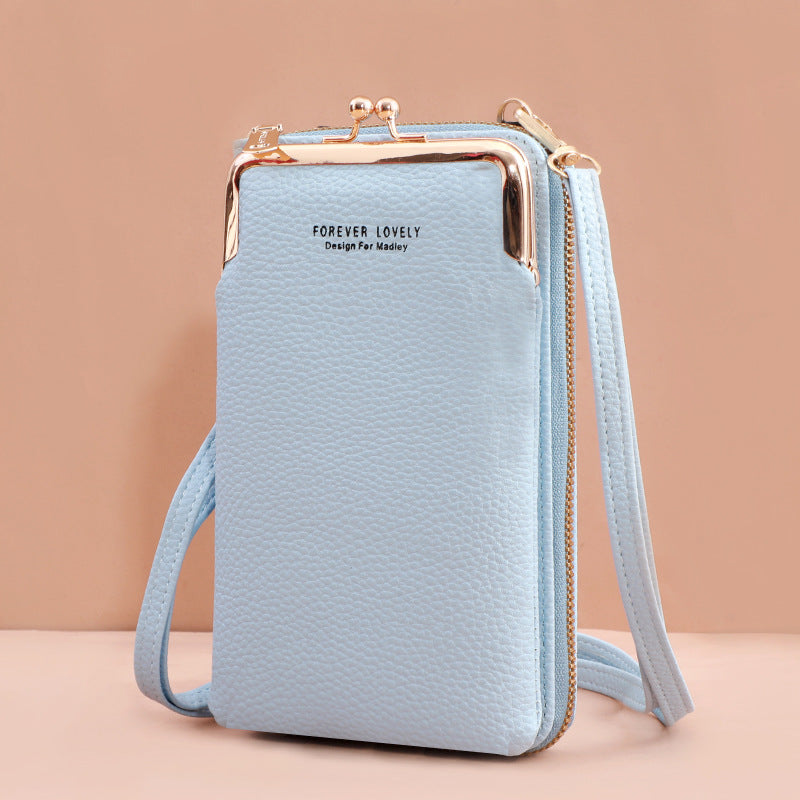 Manufacturers direct new fashion lady mobile phone bag Korean version of fashion lychee grain pure color diagonal cross shoulder small purse