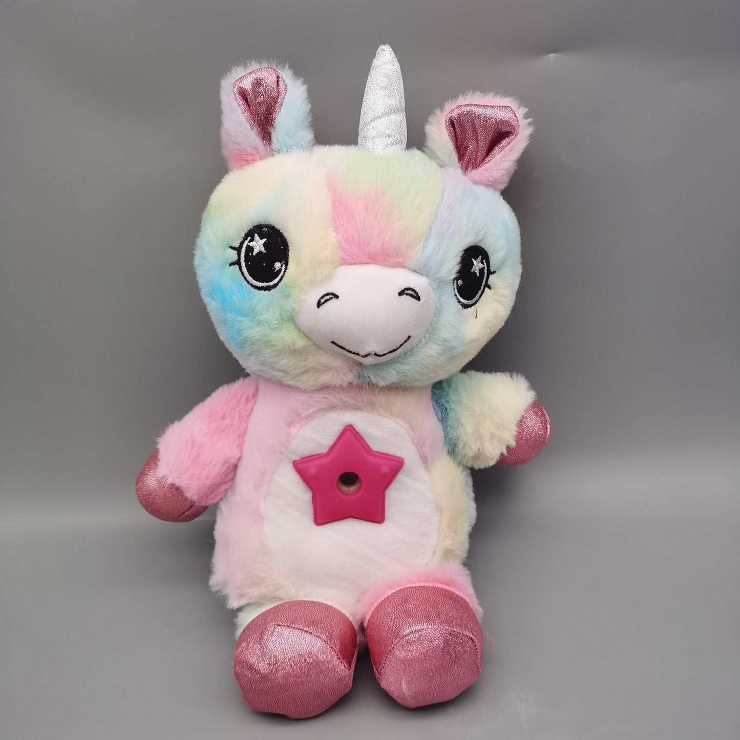 Cross border children's cartoon plush action figure sleeping light music unicorn animal doll starry sky projection light