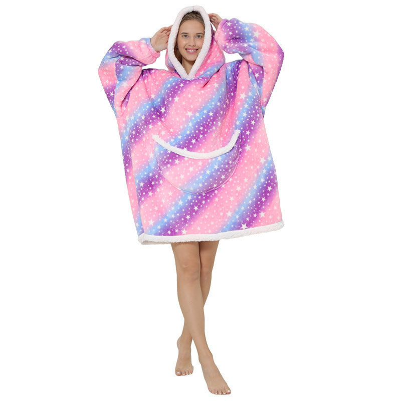 Cross Border Slacker blanket lamb pullover flannel hoodie TV TV blanket hooded Slacker outdoor thermal pajamas