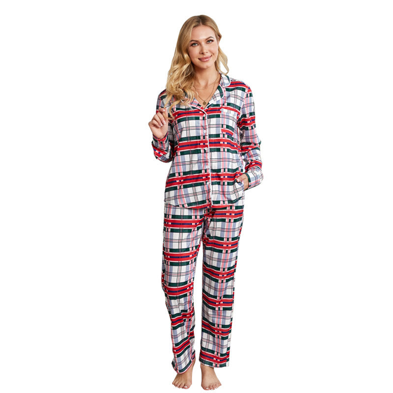 Shiying cross border autumn and winter new Santa Red stripe home dress women long sleeve pants pajamas 2 sets 451338