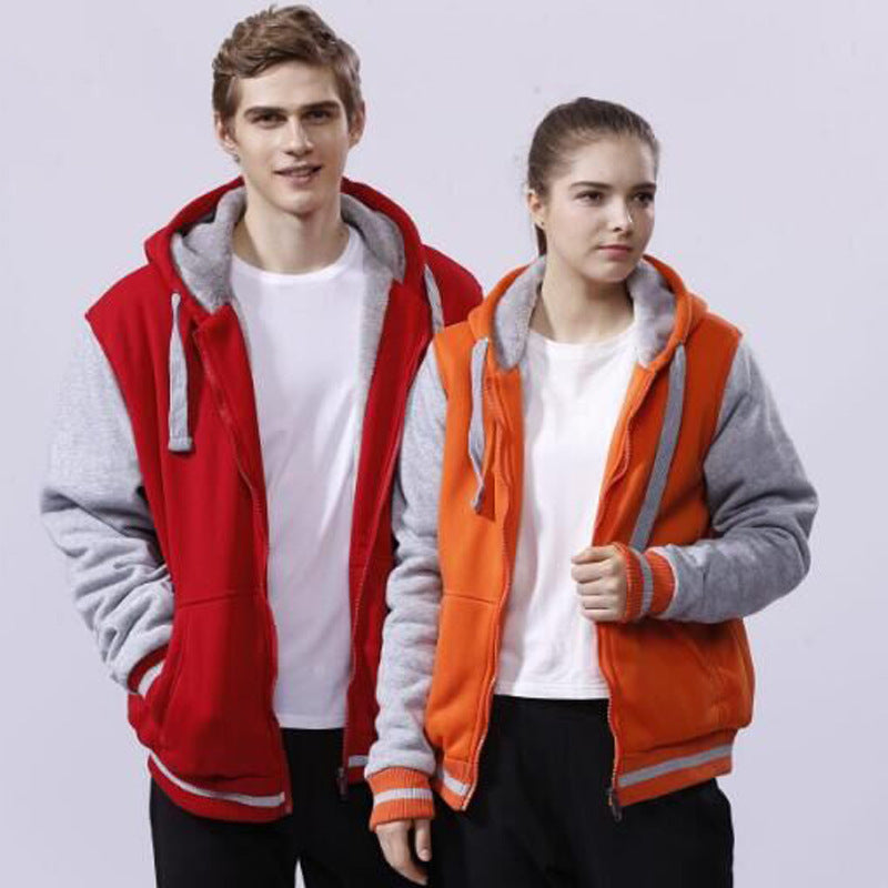 Autumn And Winter European Size Men's And Women's Couple Hooded Cardigan Fleece Padded Coat