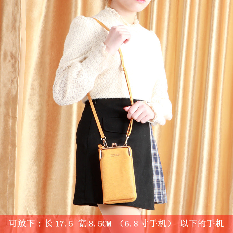 Manufacturers direct new fashion lady mobile phone bag Korean version of fashion lychee grain pure color diagonal cross shoulder small purse