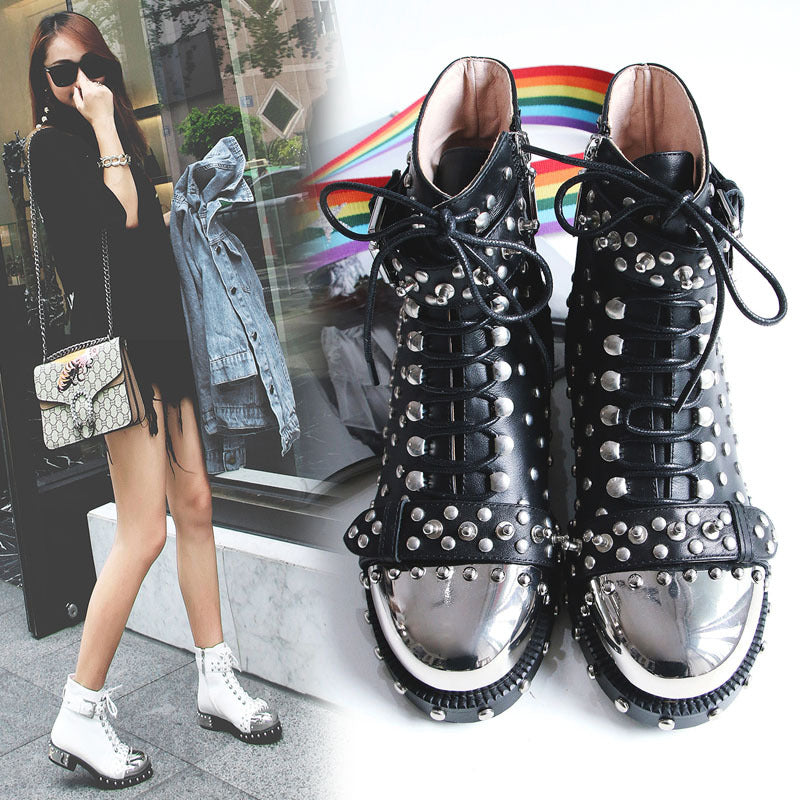 2021 Autumn And Winter Low-heeled Short Boots Rivet Locomotive