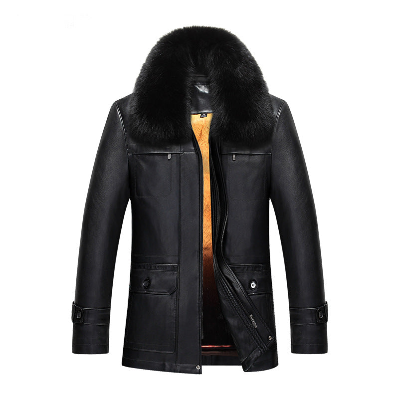 Leather men's short fur coats, daddy, mane, inner jacket, overcoat