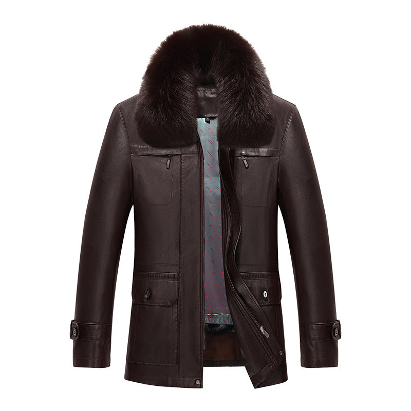 Leather men's short fur coats, daddy, mane, inner jacket, overcoat