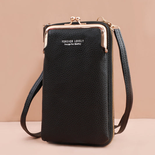 Manufacturers direct new fashion lady mobile phone bag Korean version of fashion lychee grain pure color diagonal cross shoulder small purse