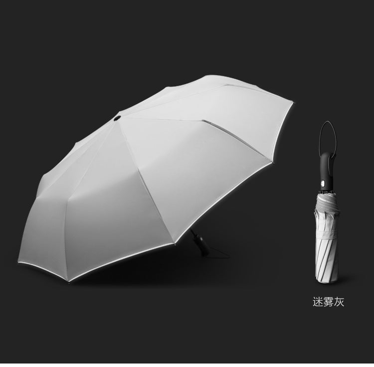 Reflective Strip Umbrella Ten-bone Automatic Umbrella Folding Wind-resistant High-end Business Double Rain Or Shine Dual-use Three-fold Advertising Umbrella