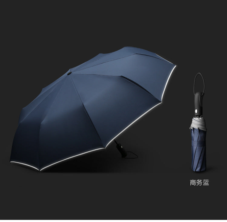 Reflective Strip Umbrella Ten-bone Automatic Umbrella Folding Wind-resistant High-end Business Double Rain Or Shine Dual-use Three-fold Advertising Umbrella