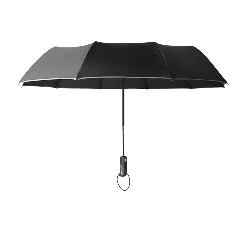 Reflective Strip Umbrella Ten-bone Automatic Umbrella Folding Wind-resistant High-end Business Double Rain Or Shine Dual-use Three-fold Advertising Umbrella