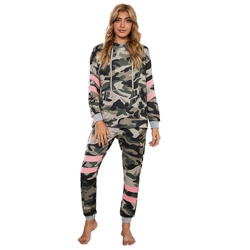 Shi Ying European and American spring new camouflage print home clothes women amazon casual home pajamas set 451612