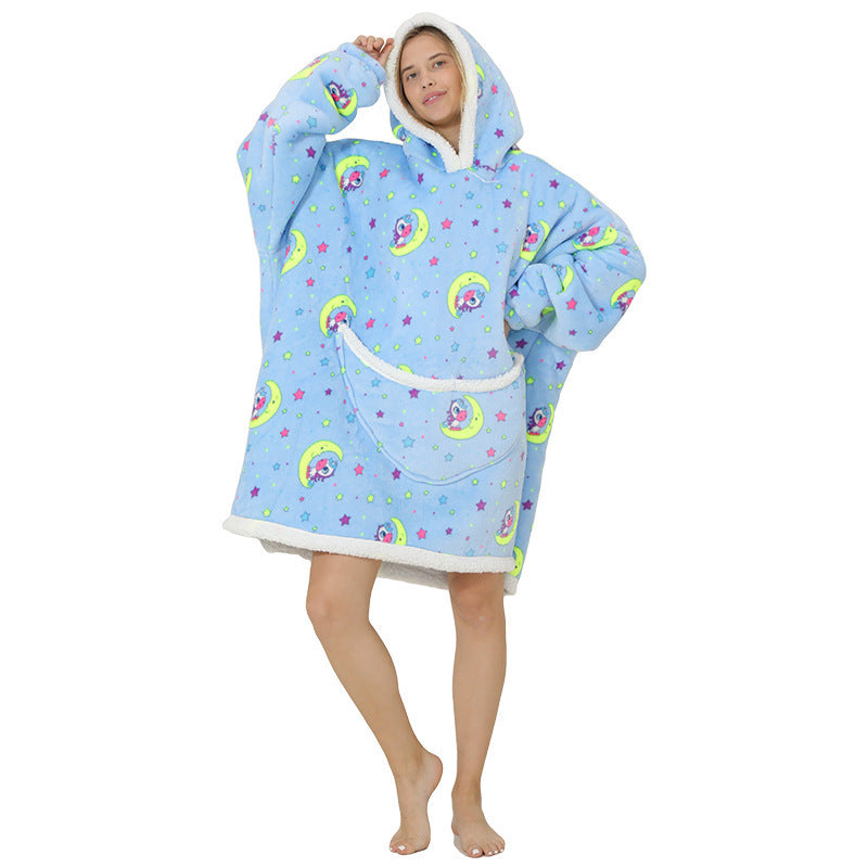 Cross Border Slacker blanket lamb pullover flannel hoodie TV TV blanket hooded Slacker outdoor thermal pajamas