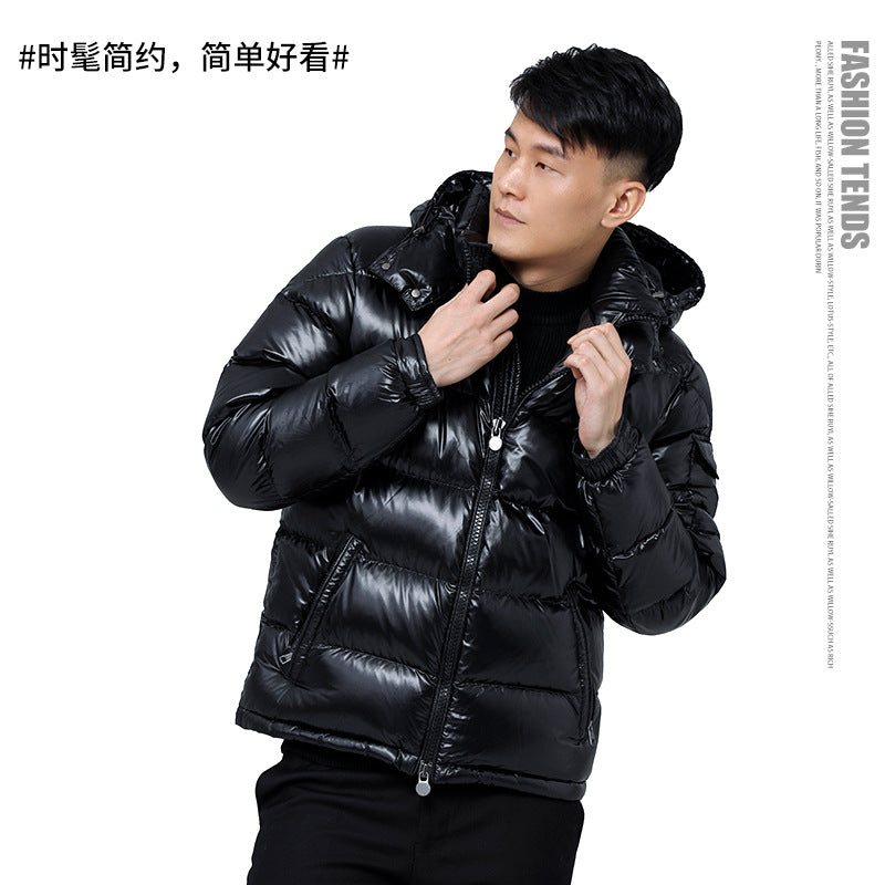 Autumn winter 2022 new men's black coat white eiderdown down jacket short thickened bright face manufacturers wholesale