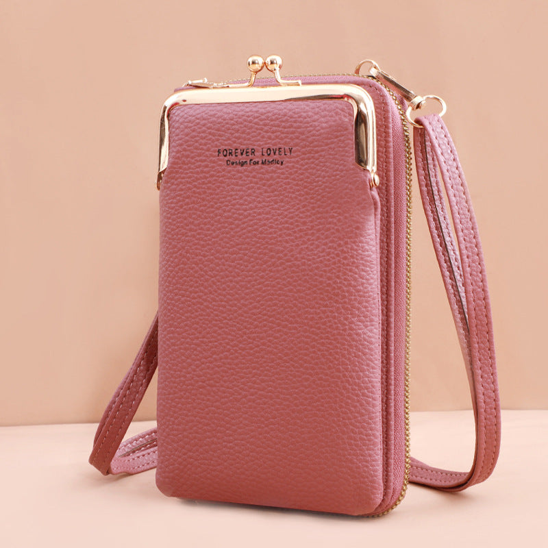 Manufacturers direct new fashion lady mobile phone bag Korean version of fashion lychee grain pure color diagonal cross shoulder small purse