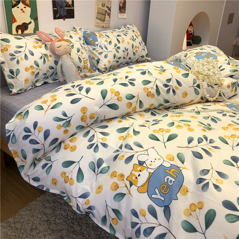 4-piece Bed Set Cute Cute Duck Cartoon Autumn And Winter Four-piece Set Washing Wind Cartoon Comfortable Student Three-piece Bedding