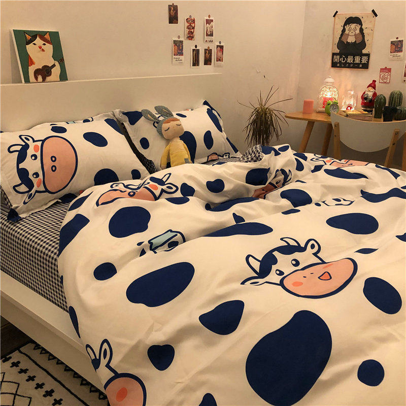 4-piece Bed Set Cute Cute Duck Cartoon Autumn And Winter Four-piece Set Washing Wind Cartoon Comfortable Student Three-piece Bedding