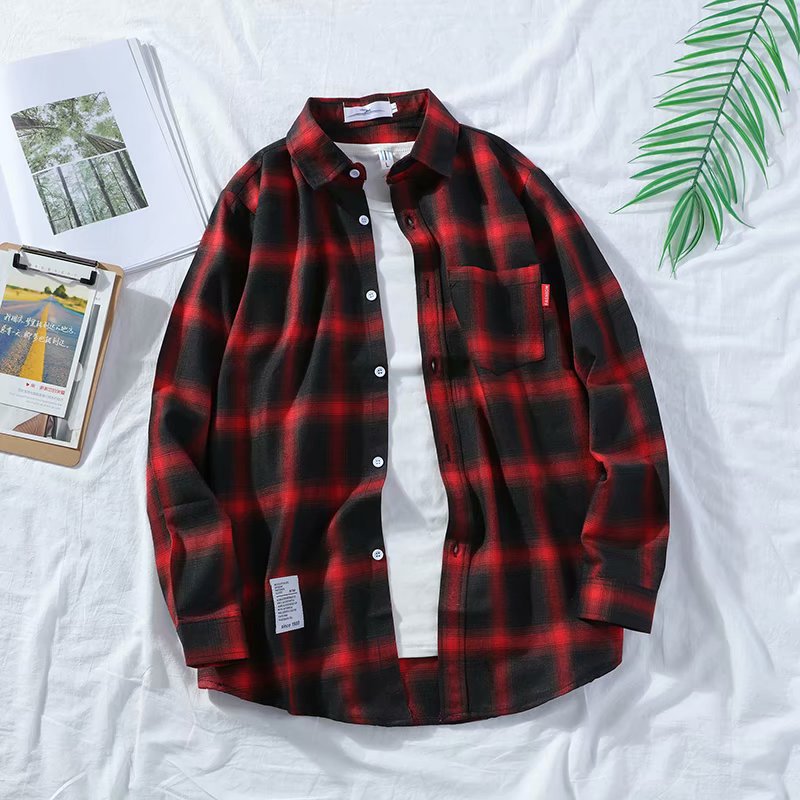 Japanese Ins Plaid Shirt Men's Loose Hong Kong Style Chic Students Harajuku Trend Shirt Jacket Thin Long Sleeves