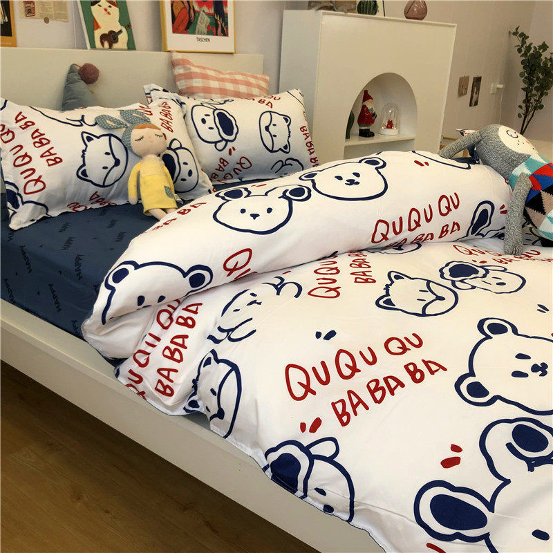 4-piece Bed Set Cute Cute Duck Cartoon Autumn And Winter Four-piece Set Washing Wind Cartoon Comfortable Student Three-piece Bedding