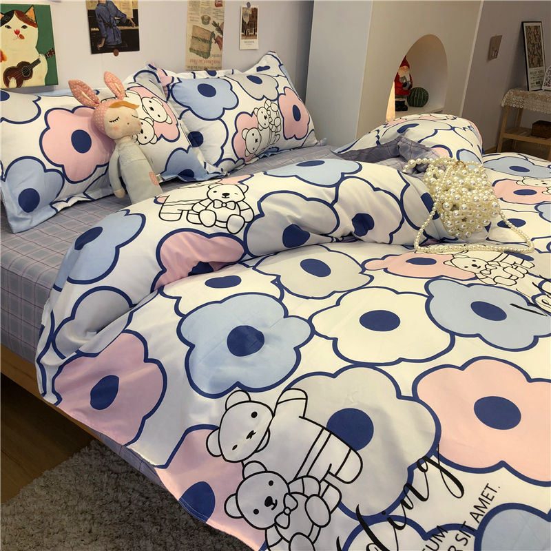 4-piece Bed Set Cute Cute Duck Cartoon Autumn And Winter Four-piece Set Washing Wind Cartoon Comfortable Student Three-piece Bedding