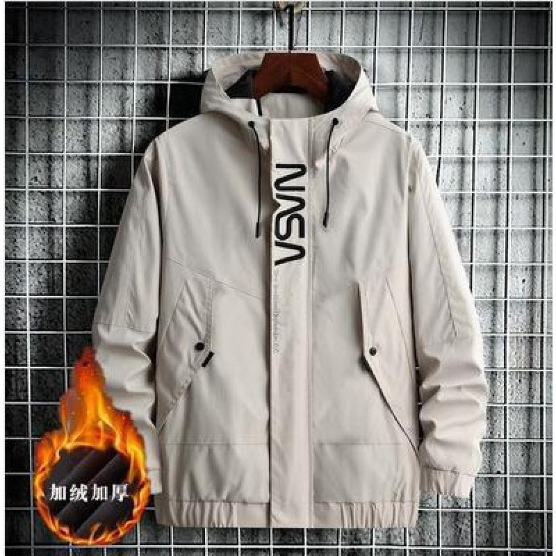 Autumn And Winter Casual Hooded Jacket Jacket Men's Korean Style Trendy Jacket Charge Jacket Plus Velvet Large Size Tooling Top