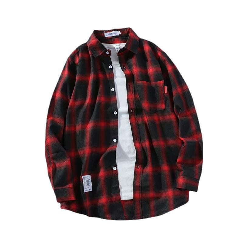 Japanese Ins Plaid Shirt Men's Loose Hong Kong Style Chic Students Harajuku Trend Shirt Jacket Thin Long Sleeves