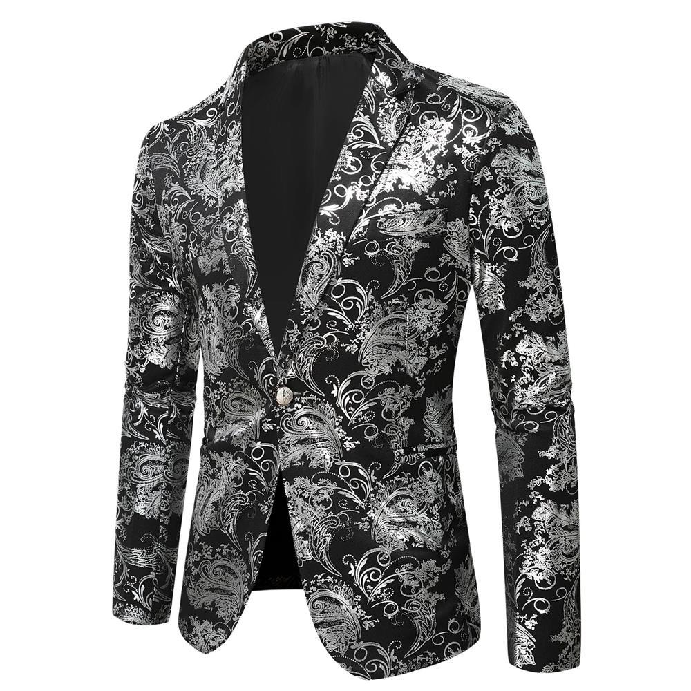 Men's Korean Version Of The Self-cultivation One-button Bronzing Printing Suit Dress Costume Jacket