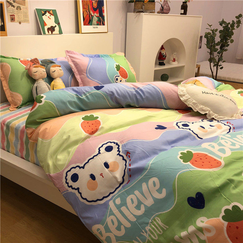 4-piece Bed Set Cute Cute Duck Cartoon Autumn And Winter Four-piece Set Washing Wind Cartoon Comfortable Student Three-piece Bedding