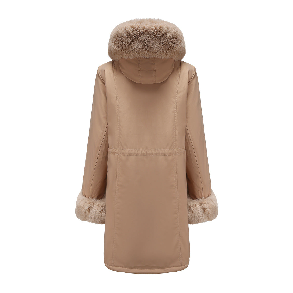 2022 Winter New Cotton Coat Women's Detachable Fur Collar Mid-length Long-sleeved Pie To Overcome Solid Color Hooded Warm Cotton Coat